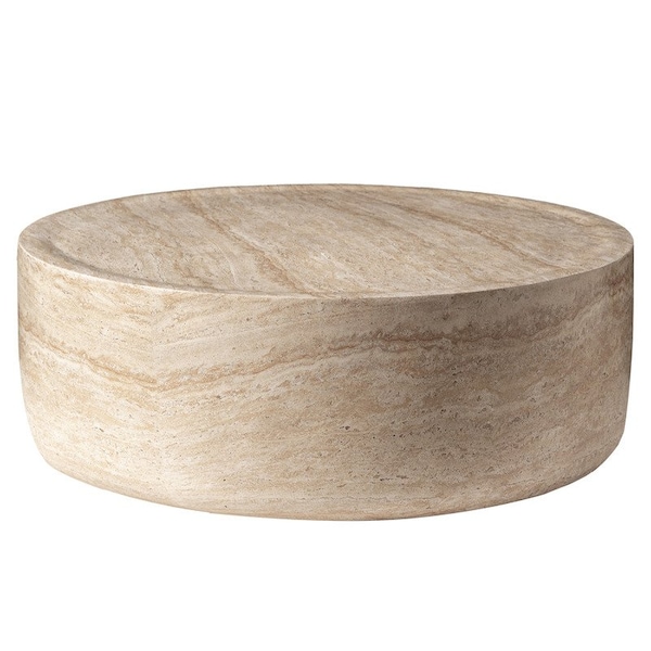 Leisuremod Sandy 32 in Round Fiberstone Coffee Table, Travertine Finish, Weatherproof, Fully Assembled SCT32TR - main