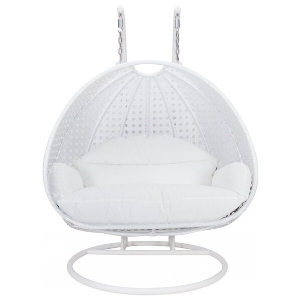Leisuremod White Wicker Hanging 2 person Egg Swing Chair, White ESCW-57W - main
