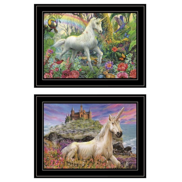 Homeroots Set Of Two Unicorns For You 2 Black Framed Print Wall Art, 2PK 407175 - main