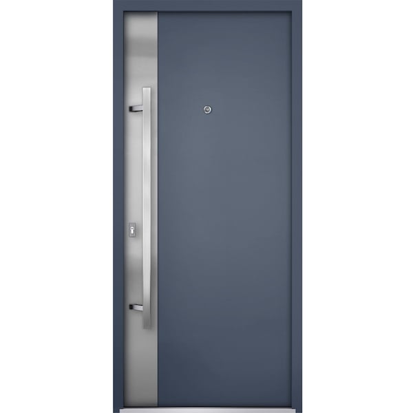 Vdomdoors Steel Door Deux 0729 Gray Graphite Stainless Inserts Single Modern Painted DEUX0729EXD-GRE-W36 x H80-Right-hand Inswing - main