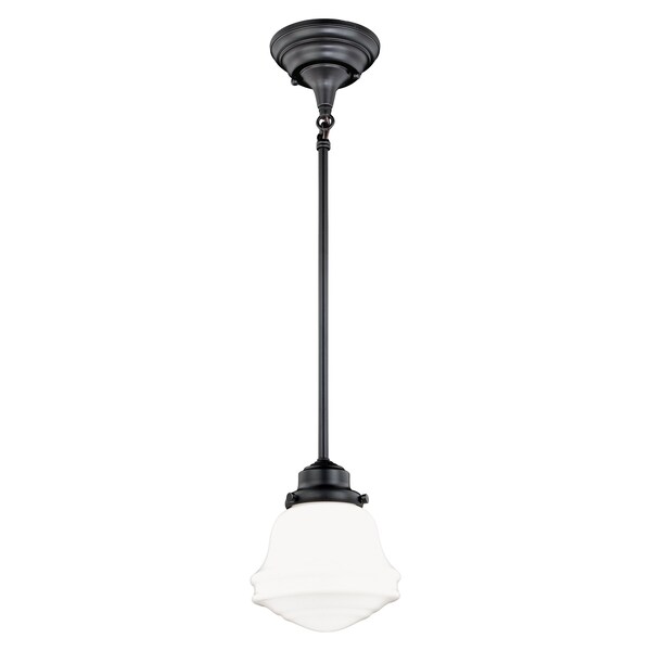 Vaxcel Huntley Bronze Farmhouse Schoolhouse Mini Pendant Ceiling Light White Glass P0241 - main