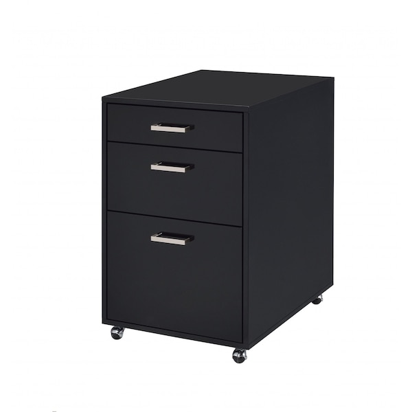 Homeroots 28" Black Wood And Metal Three Drawers Filing Cabinet 286625 - main