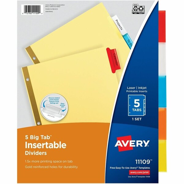 Avery Dennison Avery-Dennison 5-Tab Insertable Big Tab Dividers, Letter 11109 - main