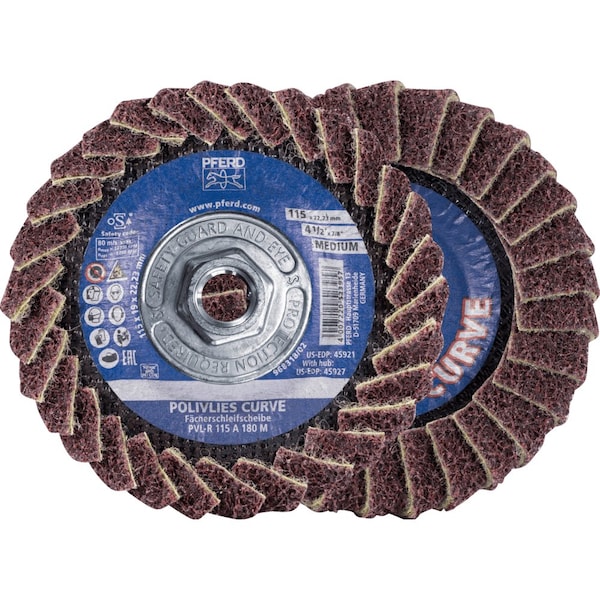 Pferd Flap Disc, PVL-R, POLIVLIES CURVE, 4-1/2in x 5/8-11, Coarse, Aluminum oxide 45927 - main