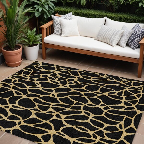 Homeroots 9' X 12' Black And Gold Geometric Washable Indoor Outdoor Area Rug 599182 - main