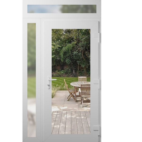 Vdomdoors Front Exterior Prehung Metal-Plastic Door Clear Glass / MANUX 8666 White Silk / Office Commercial a MANUX8666EXD-WS-W36+12xH80+14-LH-I - main