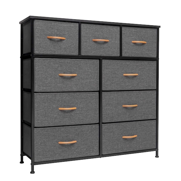 Homeroots 39" Gray and White Steel and Fabric Nine Drawer Triple Dresser 484700 - main
