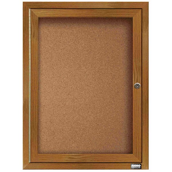 Aarco Enclosed Natural Pebble Grain Cork Bulletin Board w/ Oak Wood Look Finish Al Frame, 24''Hx18''W DCCO2418R - main