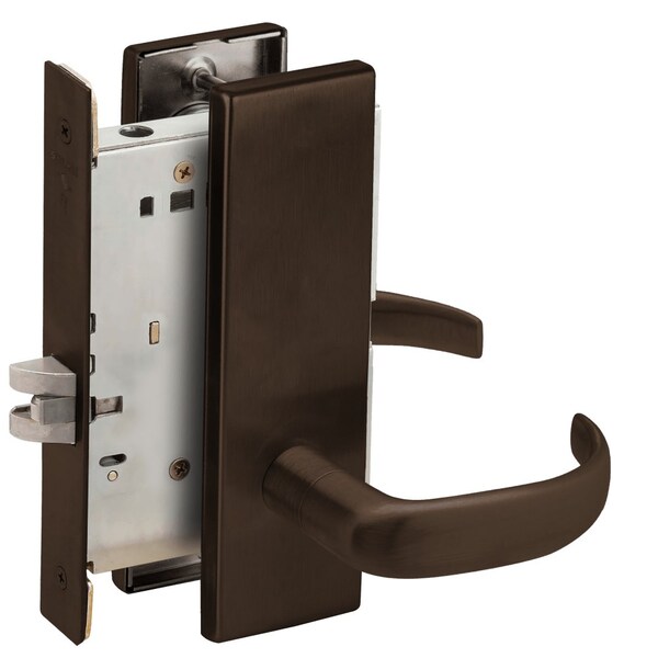 Schlage Grade 1 Mortise Passage Latch Lock, Non-Keyed, 17 Lever, N Escutcheon, Dark Oxidized Satin Bronze O L9010 17N 613 - main