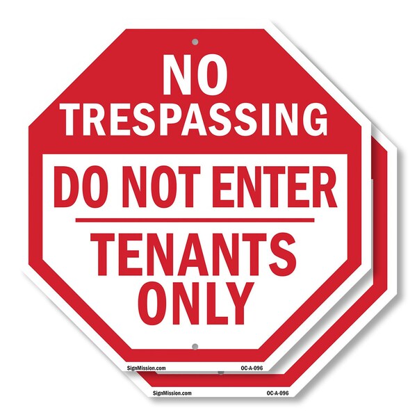 Signmission No Trespassing Do Not Enter Tenants, 10 inch X 10 inch, Aluminum Metal Signs, 2PK OC-A-2PACK-10-96 - main