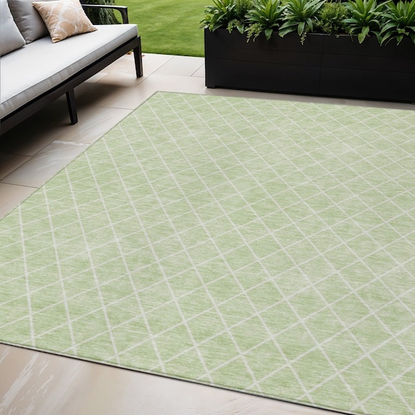 Homeroots 5' X 8' Mint Green And Ivory Geometric Washable Indoor Outdoor Area Rug 596124 - main