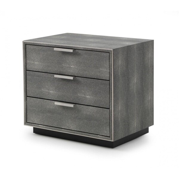 Homeroots 22" Gray Solid and Manufactured Wood Shagreen Three Drawer Nightstand 491584 - main