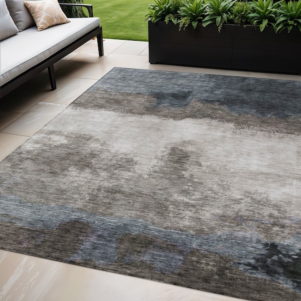 Homeroots 5' X 8' Gray Black And Brown Abstract Washable Indoor Outdoor Area Rug 603024 - main