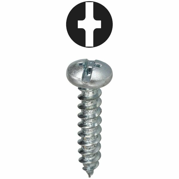 Dottie Sheet Metal Screw, #12 x 1 in, Zinc Plated Steel Pan Head Combination Phillips/Slotted Drive 2WS121 - main