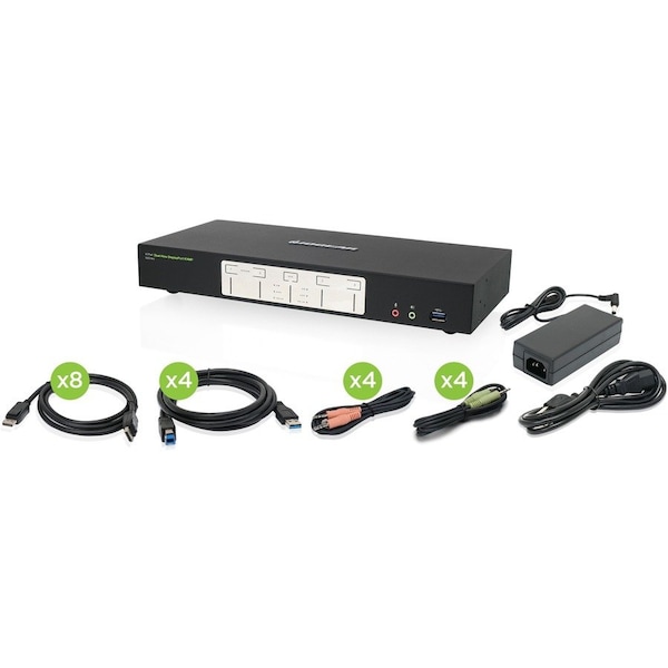 Iogear 4-Port 4K Dual View DisplayPort KVMP with USB 3.0 Hub and Audio (TAA) GCS1944 - main