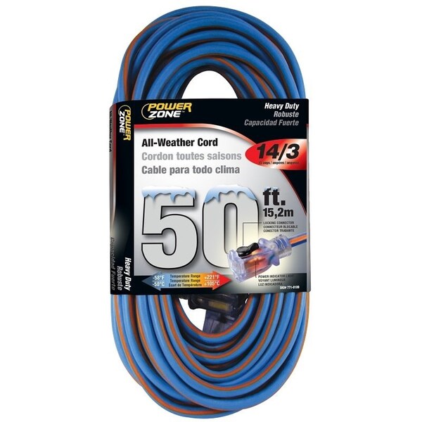 Powerzone Extreme Weather Extension Cord, 14 AWG, Outdoor, 5-15R, 5-15P, 25 ft ORC530730 - main