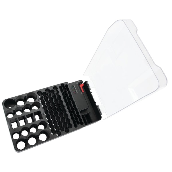 Performance Tool 104 Slot Battery Organizer, Battery Tester, Wall Mount, Clear Lid W3001 - main