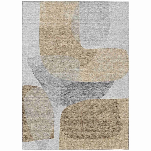 Homeroots 9' X 12' Taupe And Gray Abstract Washable Indoor Outdoor Area Rug 632195 - main
