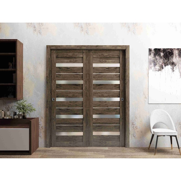 Sartodoors Sliding Closet Bypass Doors 36 x 80in, Quadro 4445 Cognac Oak W/ Frosted Glass, Sturdy Rails QUADRO4445DBD-AKA-36 - main