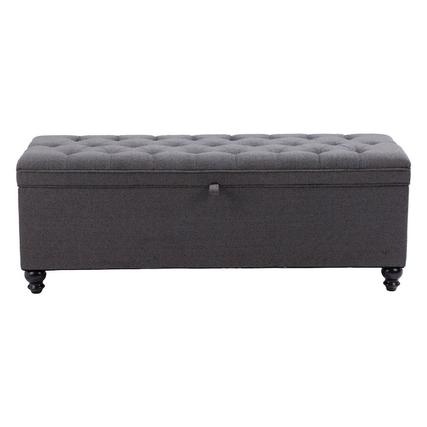 Homeroots 56in Gray and Black Fabric and Solid Wood Upholstered Bench 668861 - main