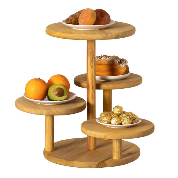Vintiquewise Multi Purpose 4-Tier Round Wooden Cake Stand and Charcuterie Boards - Perfect Tiered Tray QI004690 - main