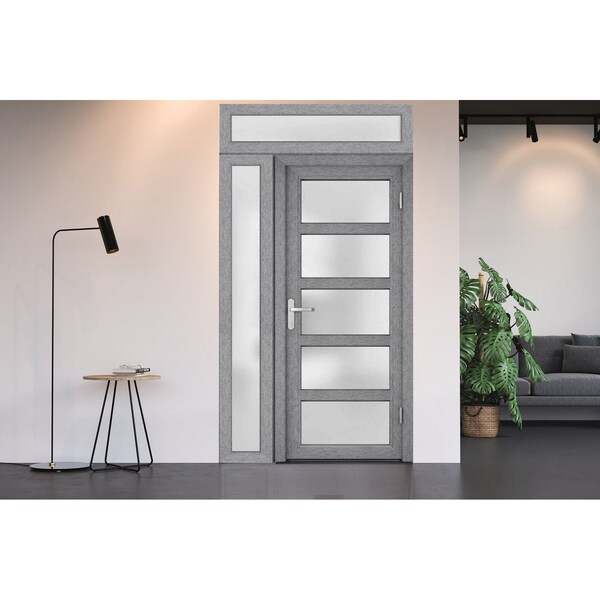 Vdomdoors Front Exterior Prehung FiberGlass Door Frosted Glass / Manux 8002 Grey Ash / Sidelight and Transom MANUX8002EXD-SS-W36+14 x H80+14-LH - main