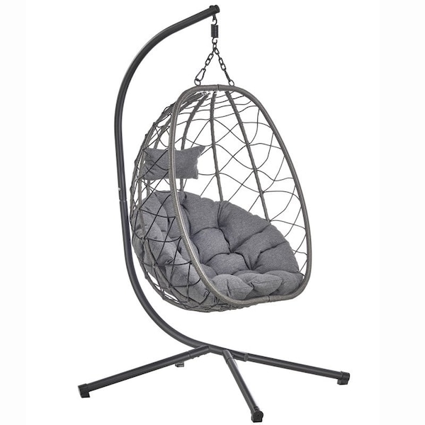 Leisuremod Summit Foldable Egg Swing Chair with Iron Stand, UV-Resistant Wicker, Weatherproof SSCBL-35CH - main