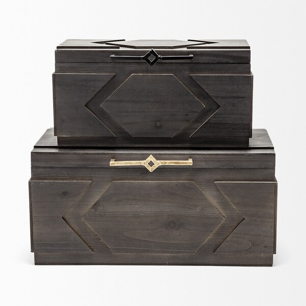 Homeroots Set of Two Brown Solid Wood Box With Lid, 2PK 392575 - main