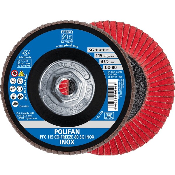 Pferd 4-1/2'' x 5/8-11 Thd. POLIFAN Flap Disc - CO-FREEZE SG INOX, Ceramic oxide, 80 Grit, Conical 61090 - main