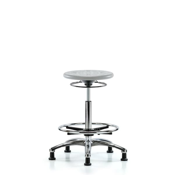 Blue Ridge Ergonomics Poly Stool Chrome - High Bench Height with Chrome Foot Ring & Stationary Glides in Gray Poly IPHBSO-CR-CF-RG-GRY - main