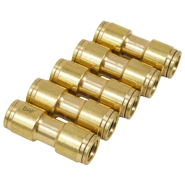 Mytee Products DOT Union Connector Brass Push-Lock Air Brake Fitting 3/8in Tube OD, Set of 5pcs MP-ABF-UNION38 - main