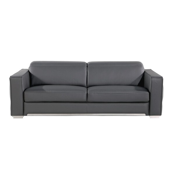 Homeroots 89" Dark Gray Top Grain Leather Reclining Solid Wood Sofa 720401 - main