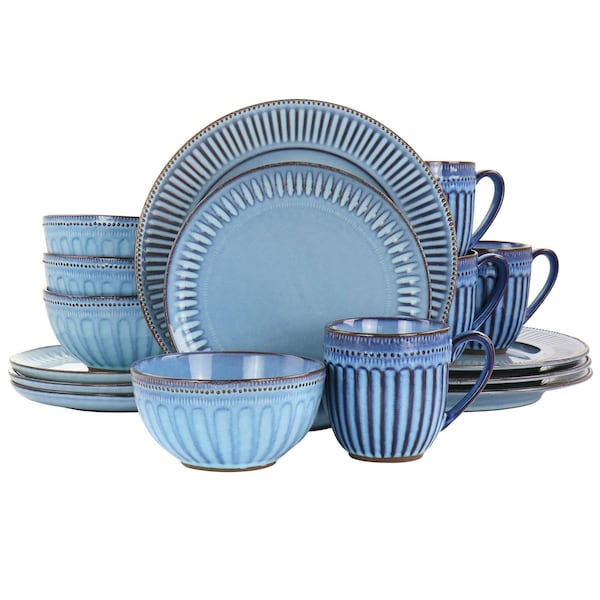 Gibson Elite Mendocino 16 Piece Stoneware Dinnerware Set in Blue 130929.16 - main