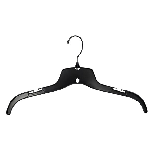 Nahanco 17in Black Plastic Heavy Weight Shirt Hanger w/ Molded Grippers and Black Swivel Hook, 100PK 25500BHMG - main