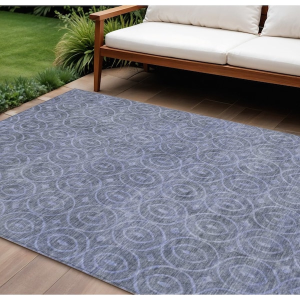 Homeroots 9' X 12' Denim Blue Geometric Washable Indoor Outdoor Area Rug 607480 - main