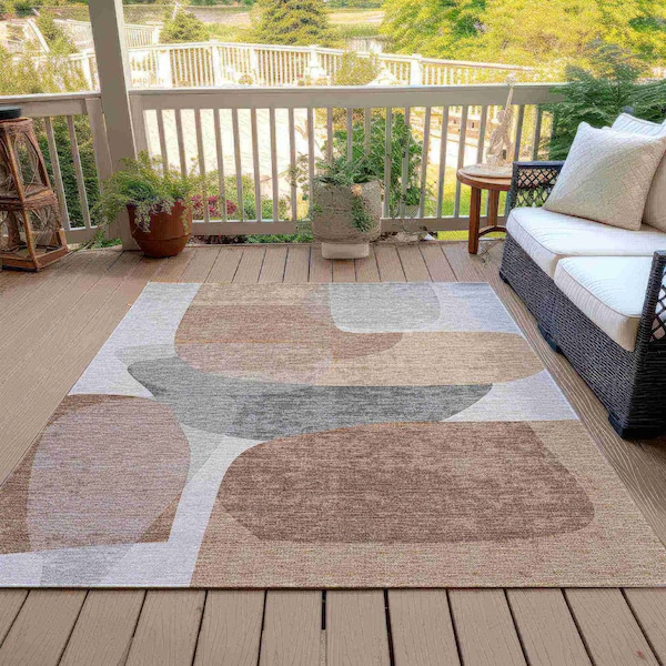 Homeroots 5' X 8' Brown And Gray Abstract Washable Indoor Outdoor Area Rug 632168 - main