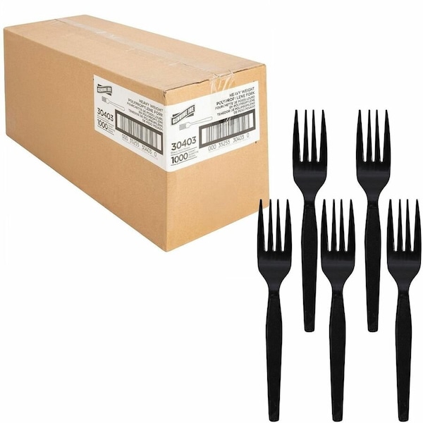 Genuine Joe Heavyweight Fork - Black, 1000PK GJO30403 - main