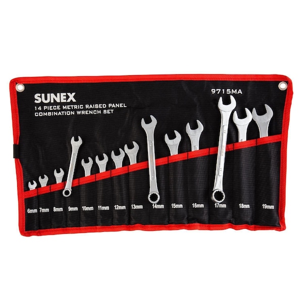 Sunex 14 Pc. Metric Raised Panel Combination Wrench Set 9715A - main