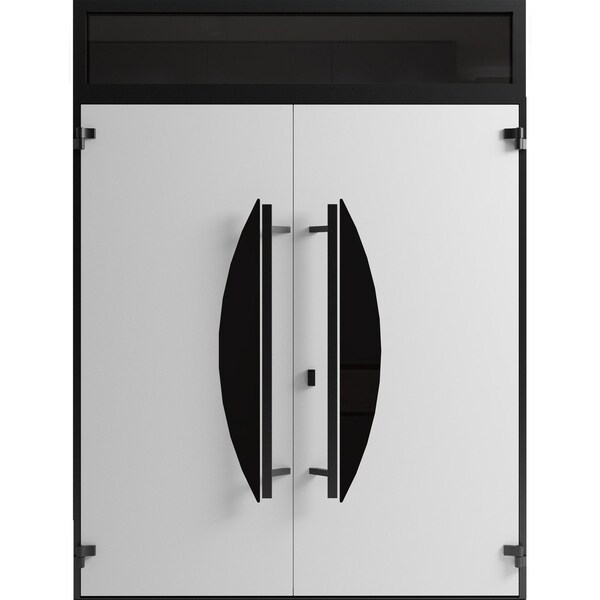 Vdomdoors Front Exterior Prehung Aluminum Double Doors Ronex1077 Teak Top Transom Mirrored Clear Glass Top RONEX1077DEXD-OAK-W72xH80+12-RH-O - main