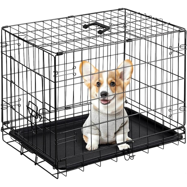 Simple Deluxe 24-Inch Single Door Dog Crate, Durable and Foldable Metal Wire Cage with Leak-Proof Plastic Tray, P 3A88PTCRATSINGLEDOOR24 - main