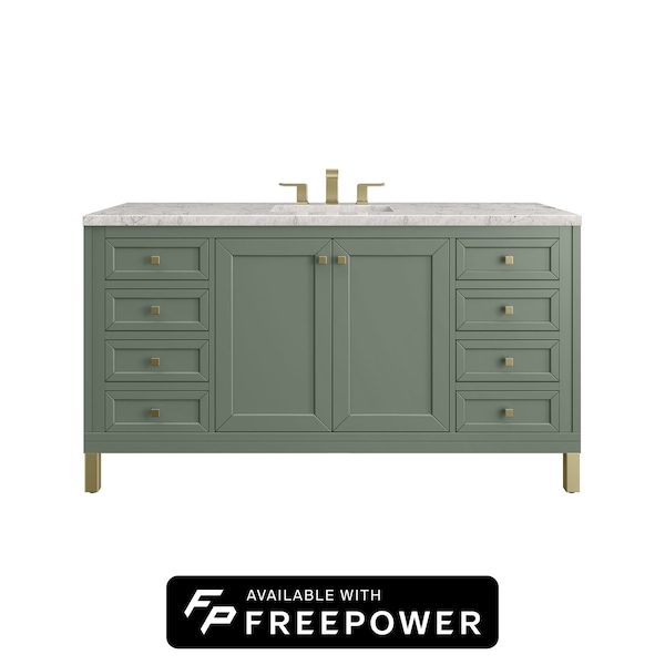James Martin Vanities Chicago 60 in. Single Vanity, Smokey Celadon, w/ 3 CM Eternal Jasmine Pearl Silestone Top 503-V60S-SC-FEJP - main
