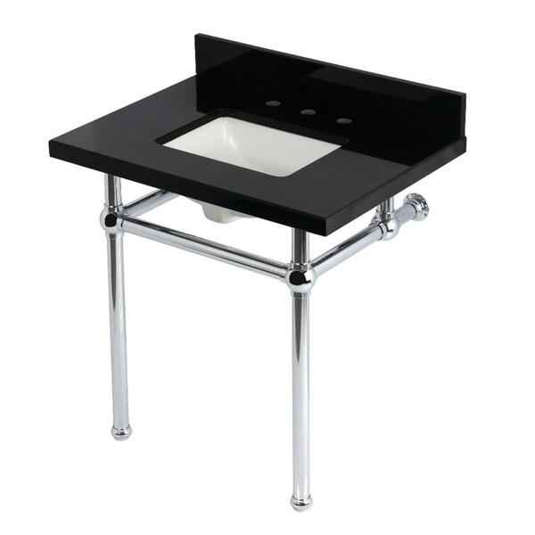 Kingston Brass 30" Black Granite Console Sink with Brass Legs, 8-Inch, 3-Hole, Black Granite/Polished Chrome KVPK3030KBSQ1 - main
