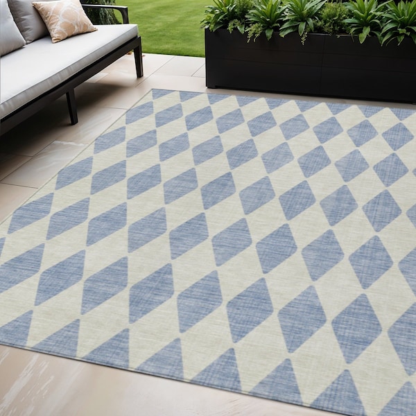 Homeroots 5' X 8' Sky Blue And Ivory Geometric Washable Indoor Outdoor Area Rug 577116 - main