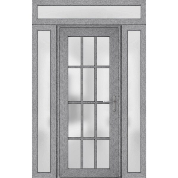 Vdomdoors Front Exterior Prehung FiberGlass Door Frosted Glass / Manux 8312 Grey Ash / 2 Sidelight and Transo MANUX8312EXD-SS-W14+36+14 x H80+14-LH - main