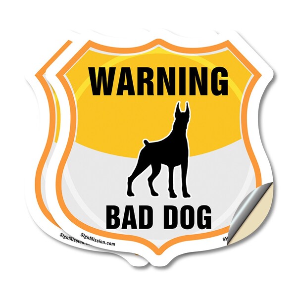 Signmission Beware Of Dog Shield Sign Warning Bad Do, 4 inch X 4 inch, Vinyl Decal, 2PK SHI-D-2PACK-4-361 - main