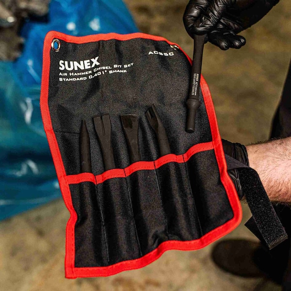 Sunex Air Hammer Chisel 7 in Cutting 5 Piece Set In Portable Tool Roll ACS5C - main