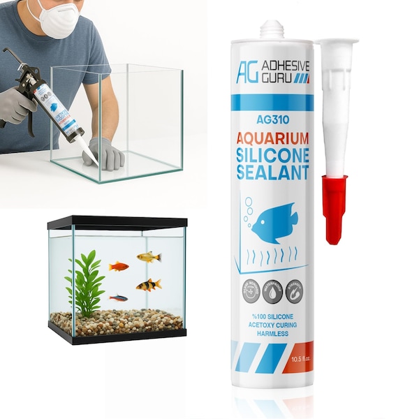 Adhesive Guru AG310 Aquarium Silicone Sealant 10.5 fl oz, 100% Silicone, Non-Toxic Fish Tank Glue, Clear adgr_AquSil_AG310_1pk - main