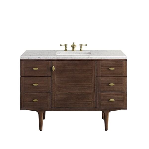 James Martin Vanities Amberly 48'' S Vanity, Mid-Century Walnut w/ Jasmine Pearl Top w/FreePower Wireless Charger 670-V48-WLT-FEJP - main