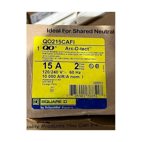 Interruttore Square D QO215CAFI 15 Amp 2 Poli 120/240V AFCI – Nuovo, Scatola Aperta - Foto 3
