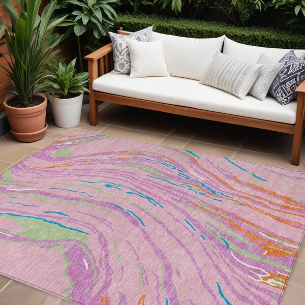 Homeroots 9' X 12' Pink Green And Teal Blue Abstract Washable Indoor Outdoor Area Rug 600250 - main